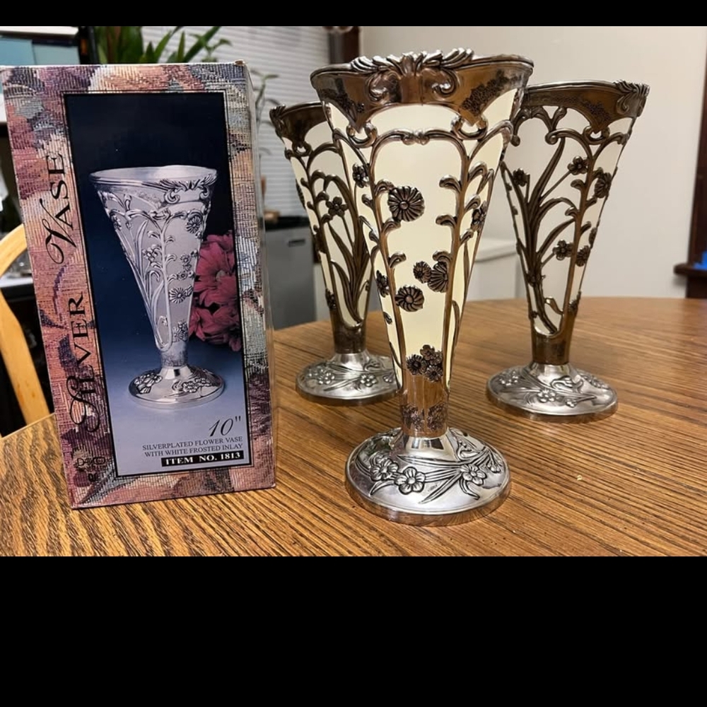 3 Silver Vase with Floral Design